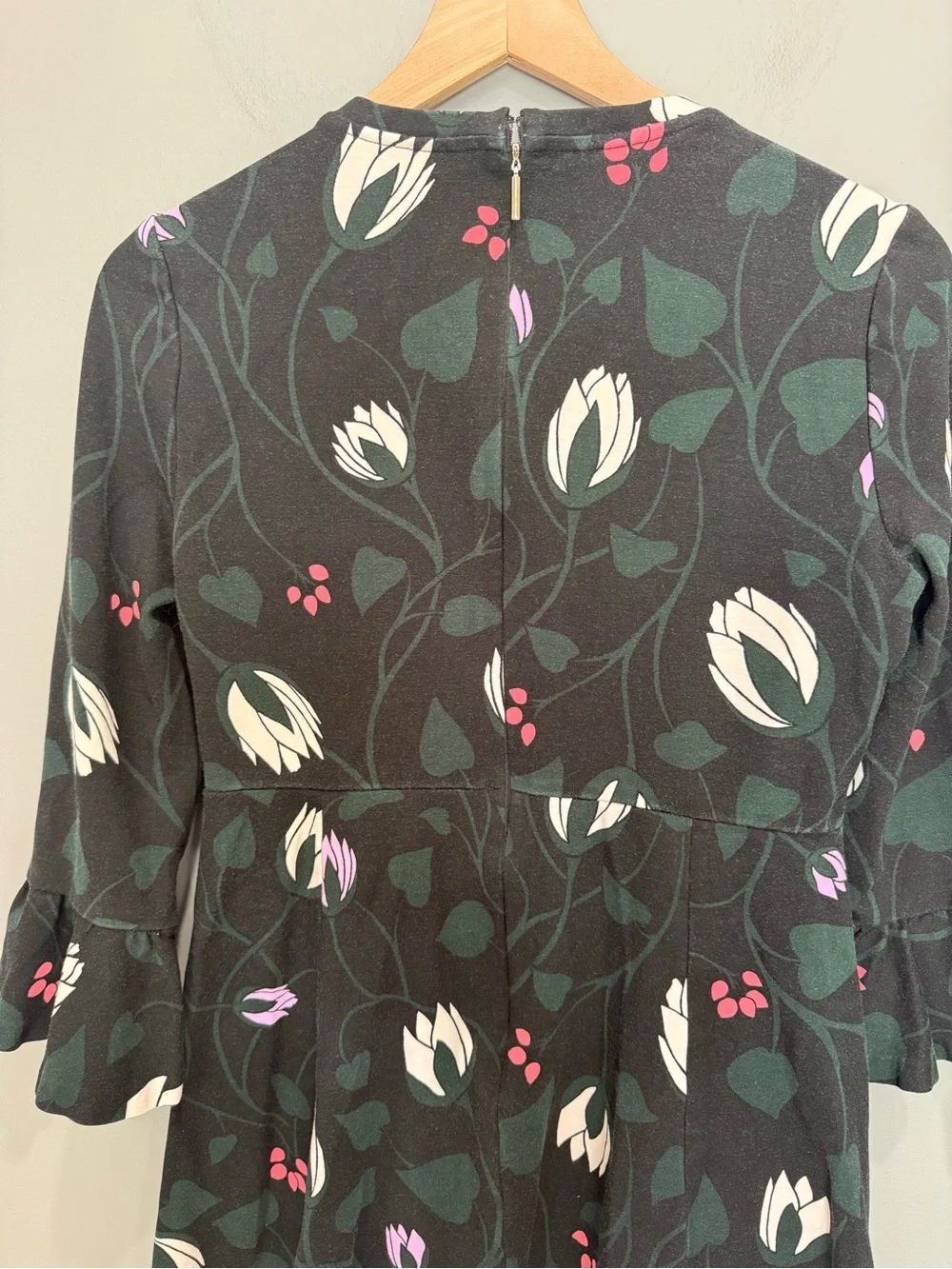 Kate Spade New York Floral Fit & Flare Dress Black Size M Bell Sleeve